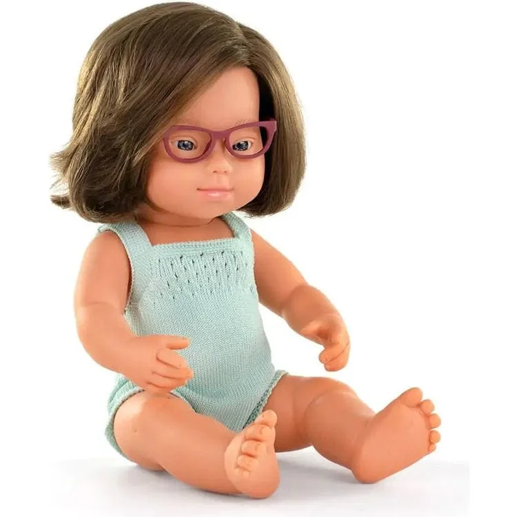 15" Baby Doll Caucasian Girl Down Syndrome with Glasses