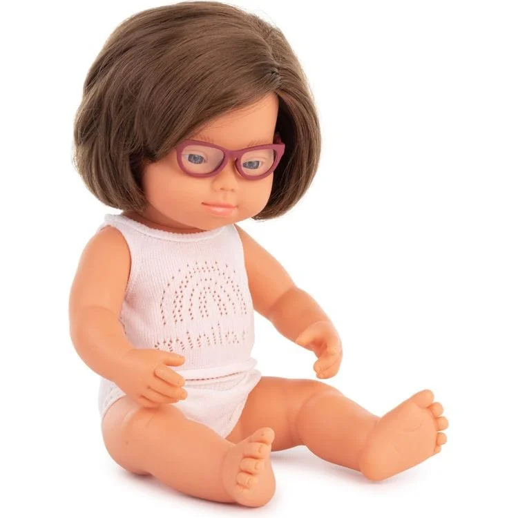 15" Baby Doll Caucasian Girl Down Syndrome with Glasses