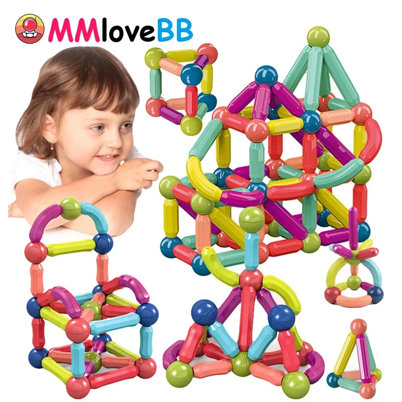 36-144PCS Constructor Variety Magnetic Rod Building Blocks Magnetic Construction Set Early Learning for Children Toys Gift