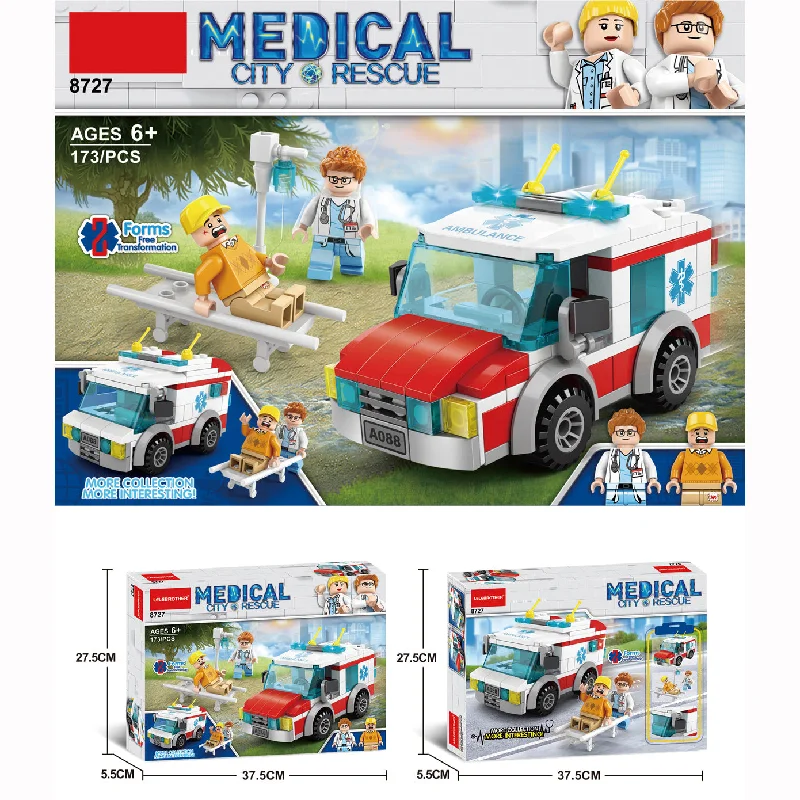 Kids 173 Pcs Building Blocks Ambulance Medical City Rescue