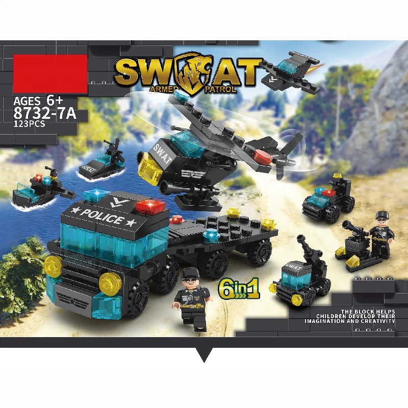 Kids Building Blocks 123pcs Mini SWAT tractor aircraft 6 in 1 block