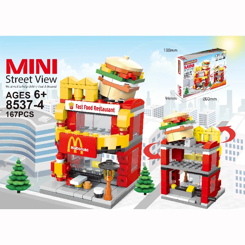 Kids Building Blocks 167pcs Mini Street View Fast Food Restaurant