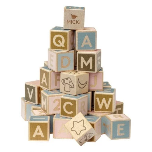 MICKI Wooden Letter and Number Building Blocks 36 pcs