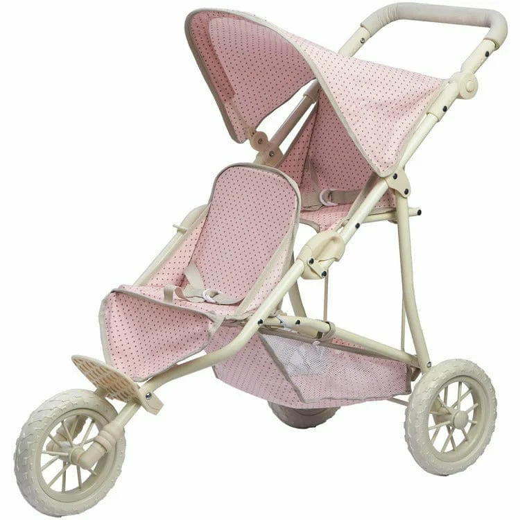 Olivia's Little World - Polka Dots Princess Baby Doll Twin Jogging Stroller - Pink & Grey