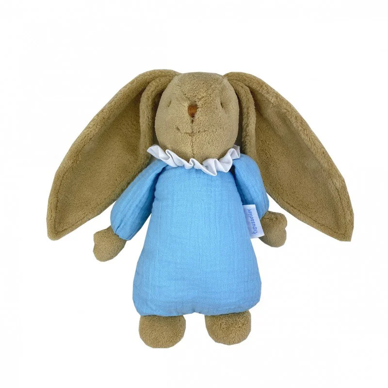 Trousselier Lapin Nid D'ange Doudou Musical 25cm - Coton Bio Bleu Ciel